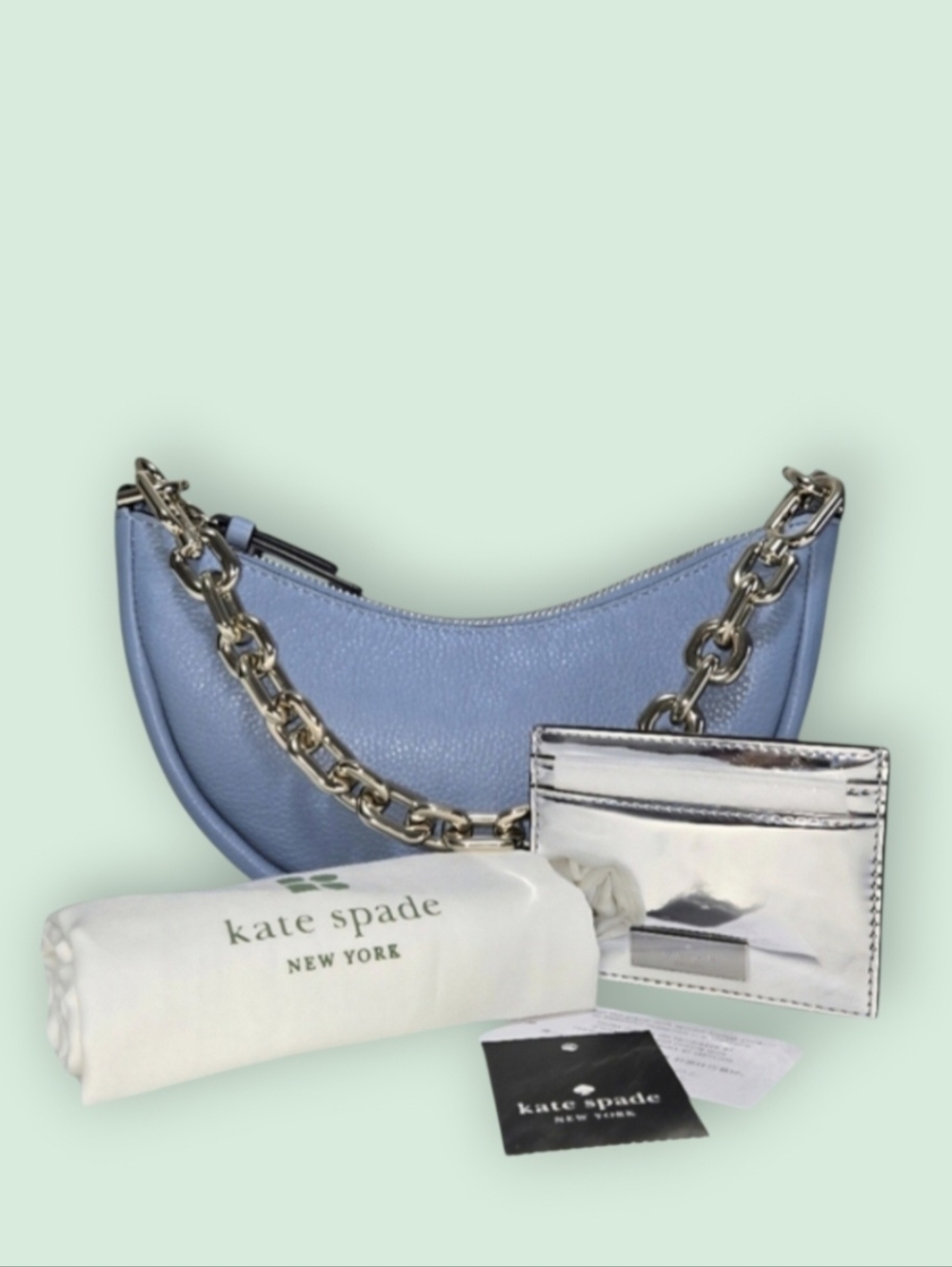 Kate Spade NY Smile  Crossbody+Bridget Mirror Metallic Silver Slim Card Holder